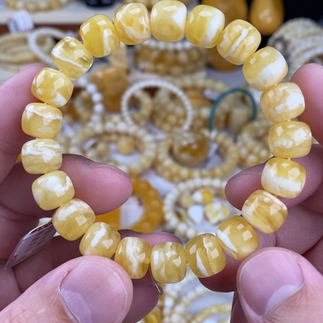 手链蜜蜡未镶嵌金瓷白虎皮纹10.8mm