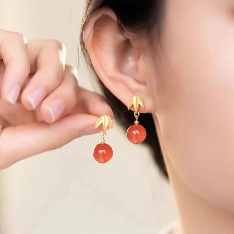 铜合金耳饰 新中式竹叶耳环配件耳钩夏季女款百搭DIY无吊坠空托