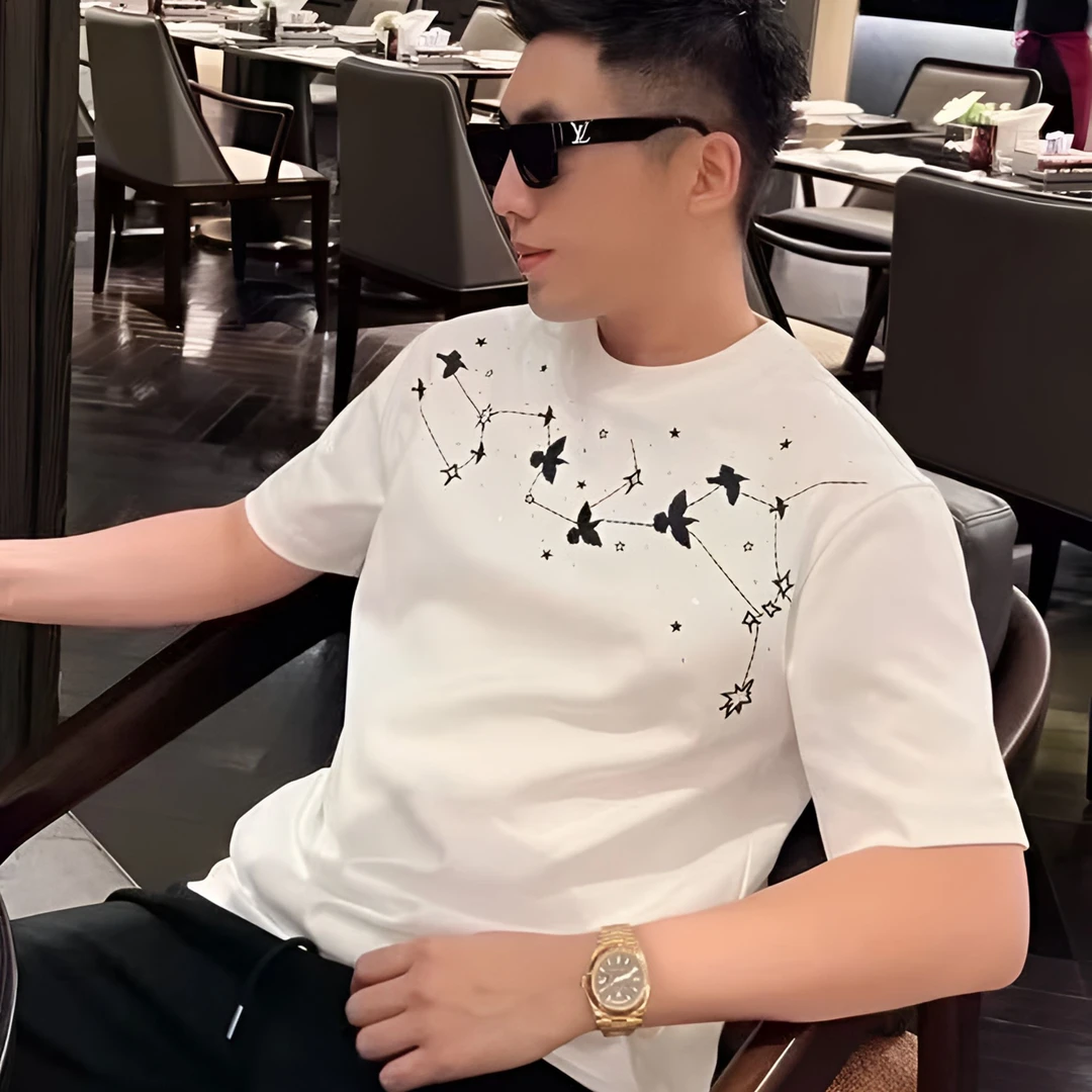 刺绣圆领时尚青少年短袖潮流夏季修身T恤ins休闲上衣网红半袖帅气