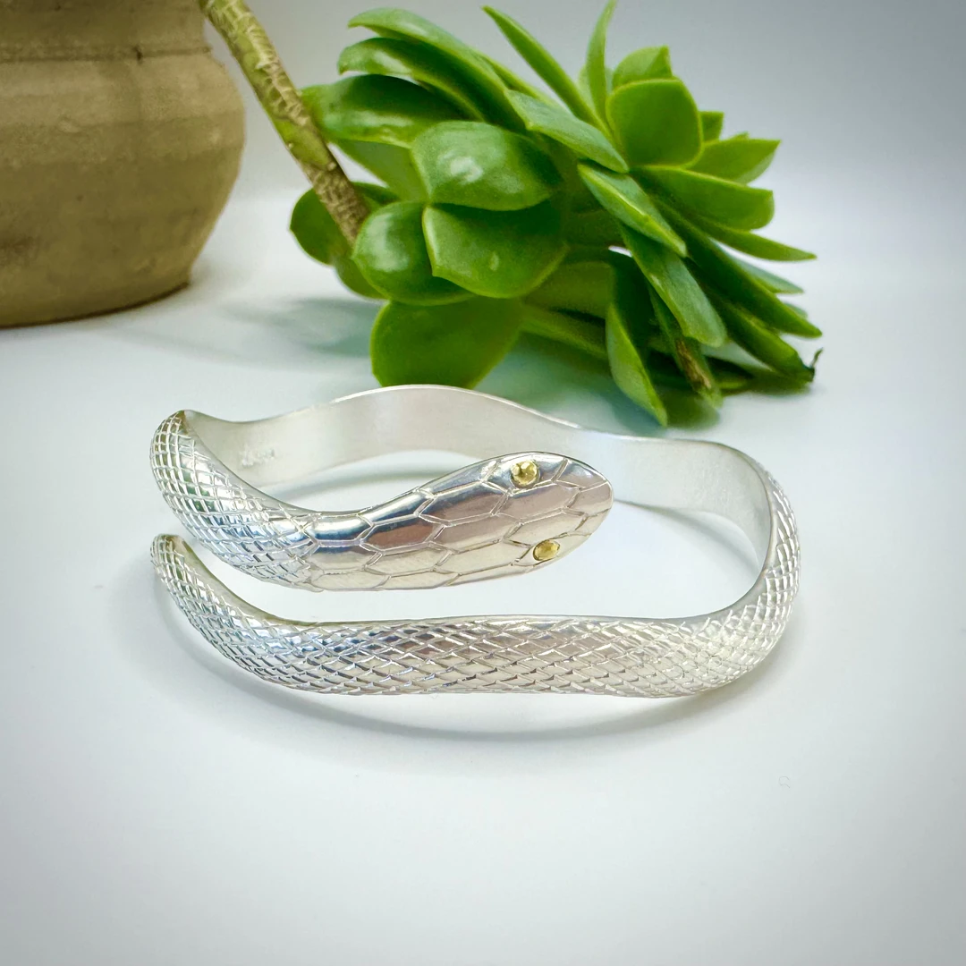 足银手镯 灵蛇   足银999全手工金银错异形实心活口镯