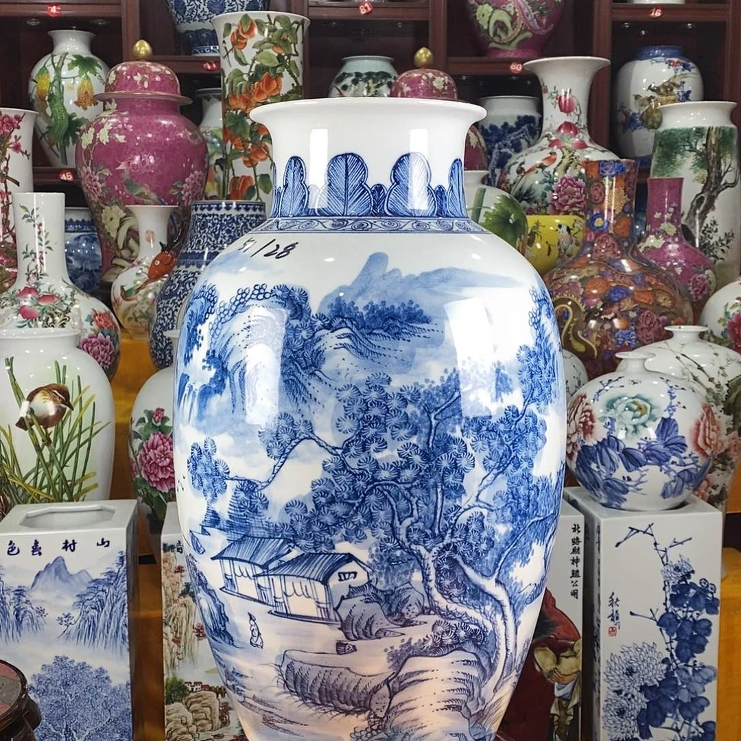 摆件陶景德镇陶瓷青花冬瓜瓶