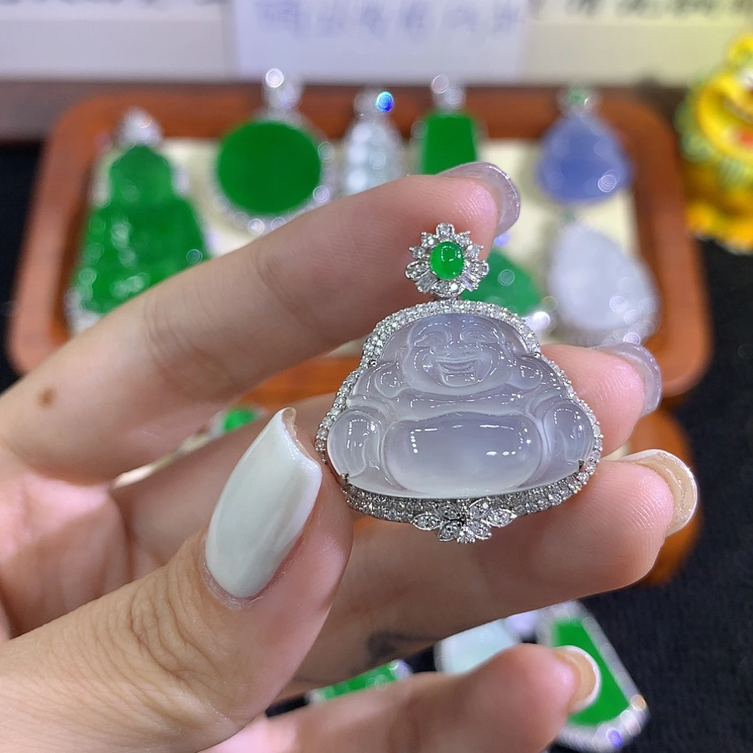 翡翠18K金镶嵌吊坠(不含链)