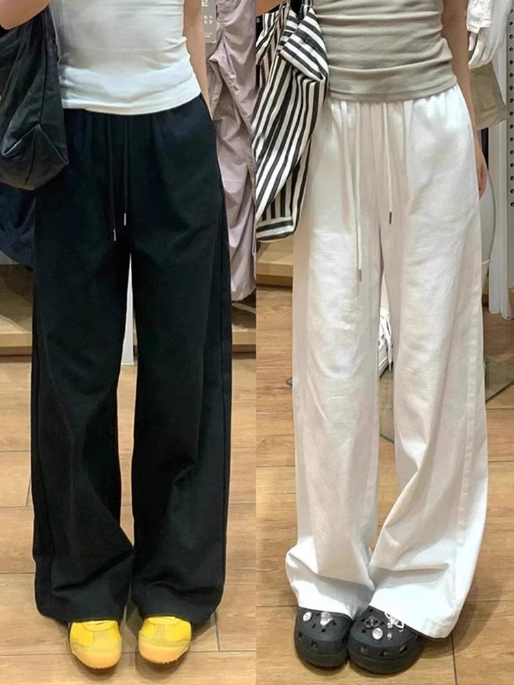 梨形身材白色运动裤女夏季新款大码胖mm高腰显瘦遮胯休闲阔腿卫裤