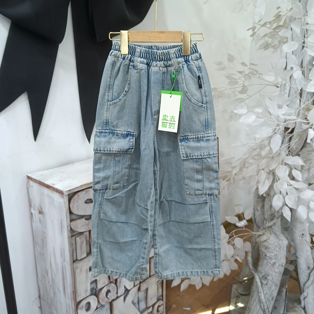 F451蓝色直筒工装牛仔裤