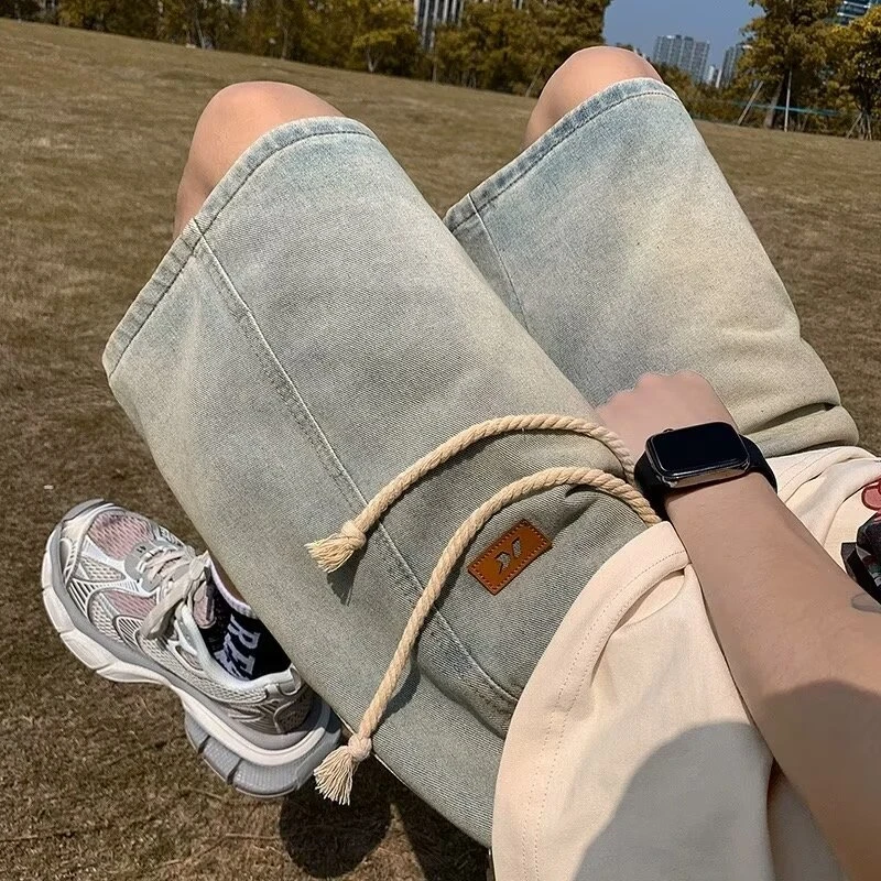 【奥莱折扣】七分裤新款五分休闲休夏季美式宽松拼接牛仔短裤