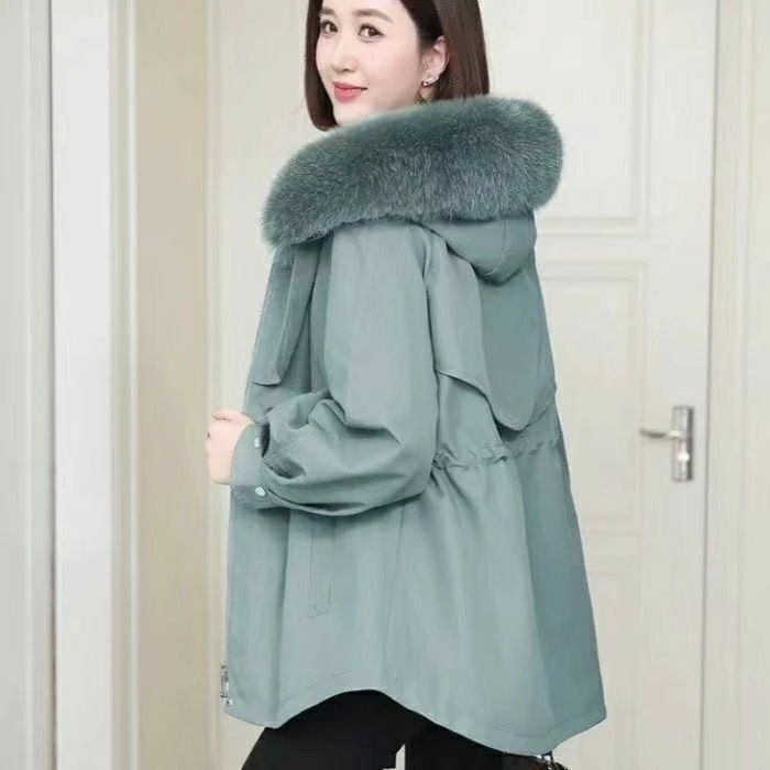 万人迷派克服冬季皮草外套狐狸毛领兔毛内胆可以拆卸