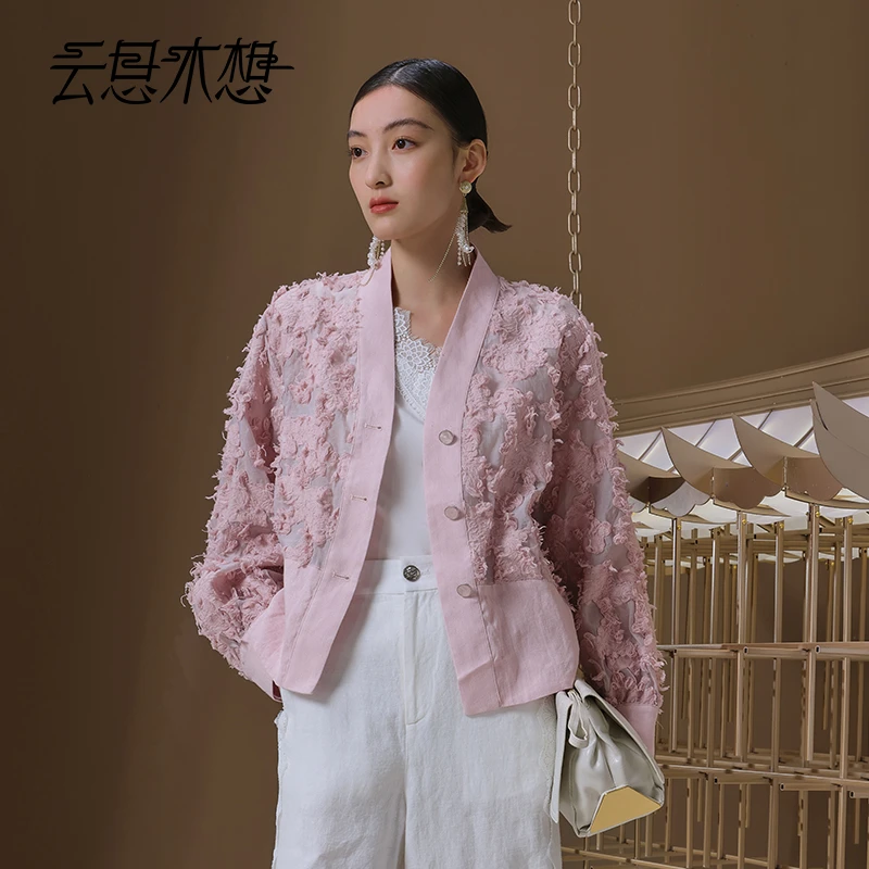 Ysimo-X云思木想 梦花落樱 立体剪花拼接亚麻时髦外套12725