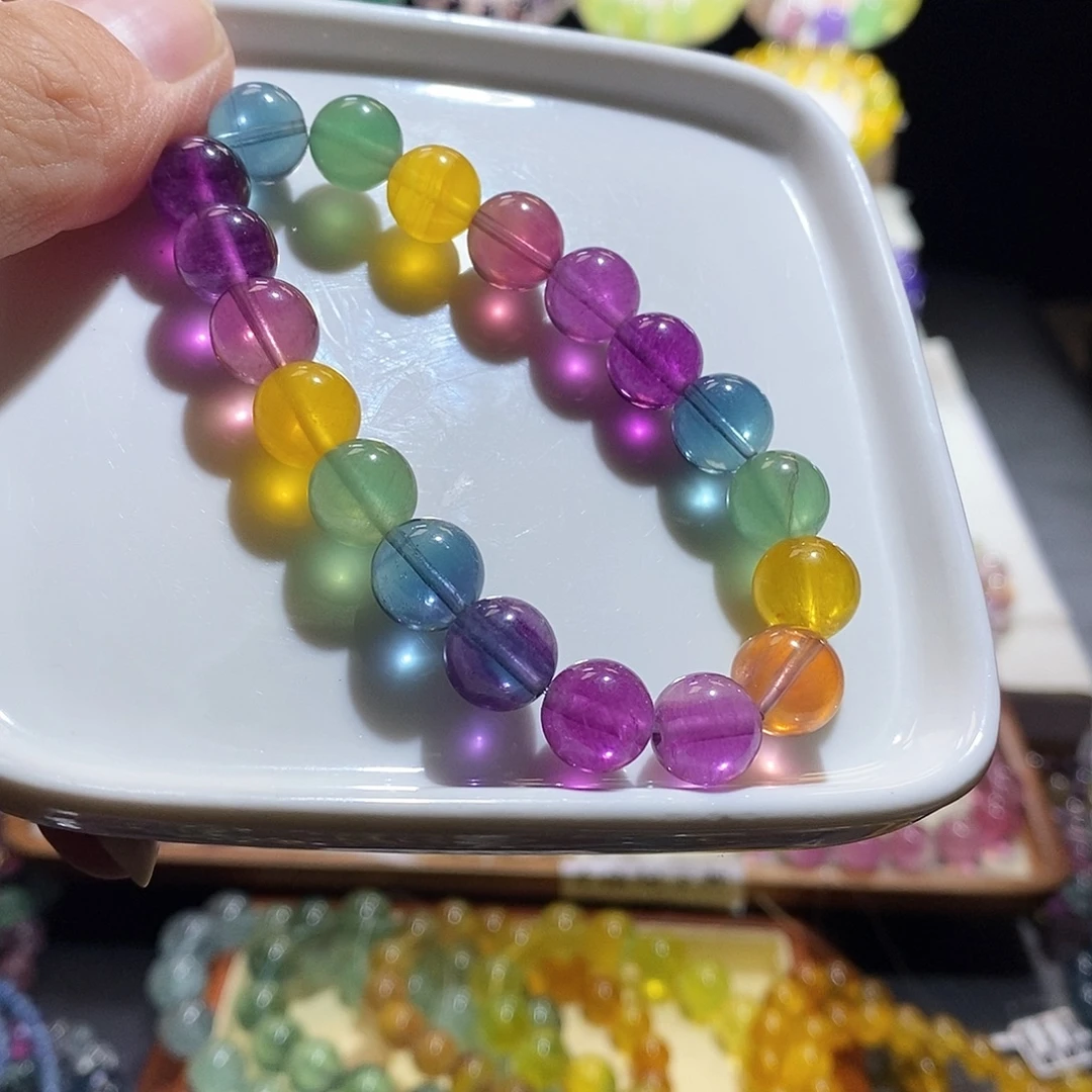 手链萤石未镶嵌色标彩虹10mm