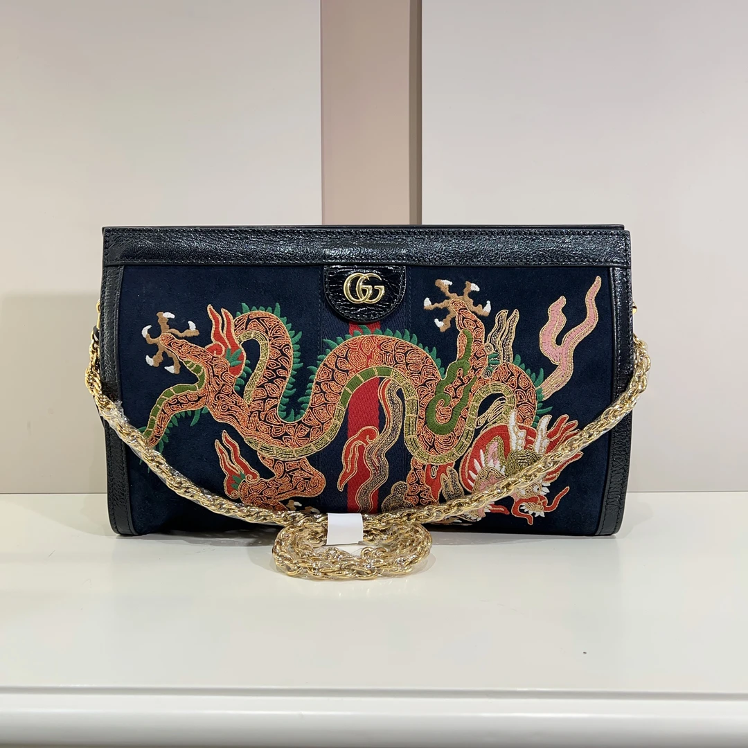 95新 GUCCI/古驰 gucci古驰刺绣龙夹子斜挎包a8839