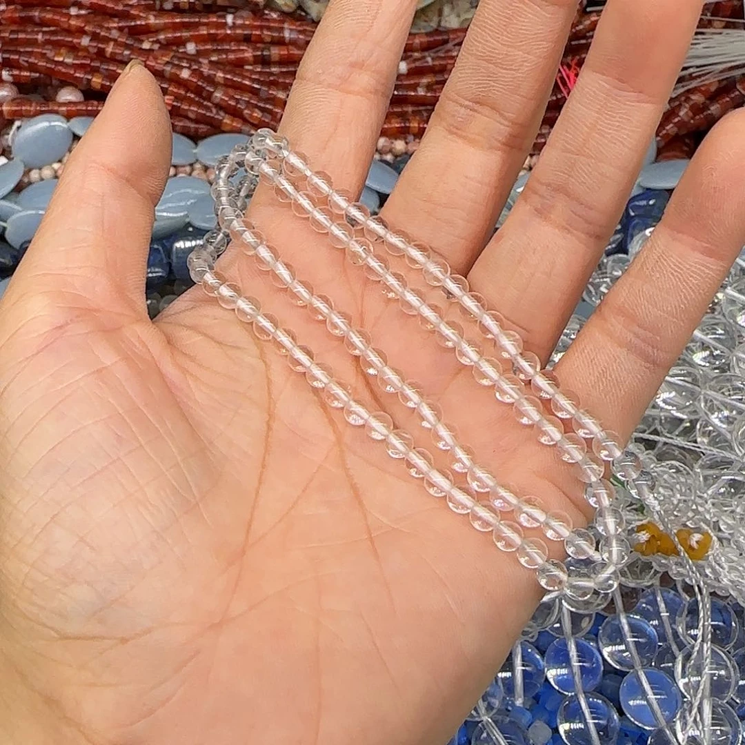 玛瑙/玉髓合金珠宝半成品白水晶4mm一条