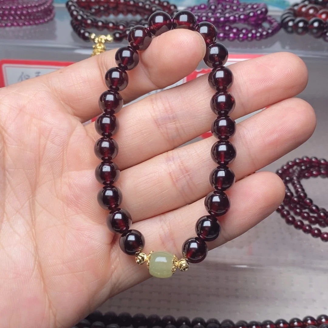 未镶嵌手链石榴石卡8酒红单圈