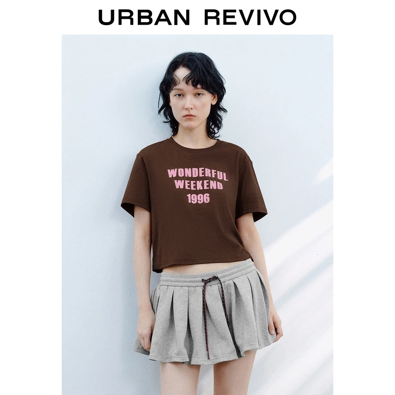 UR2025秋季新款女装琥珀流光风撞色字母棉质短袖T恤UYV450209