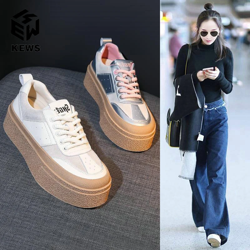 厚底增高白色松糕厚底德训鞋女2025春季新款春季平底休闲鞋小白鞋