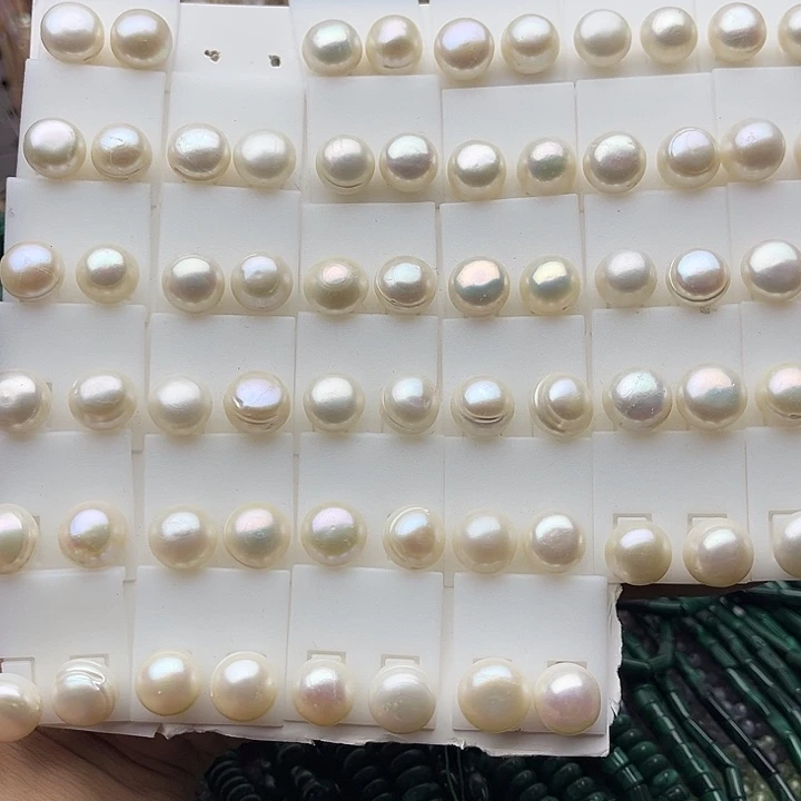 未镶嵌玛瑙/玉髓珠宝半成品一对10mm左右螺纹珍珠耳钉