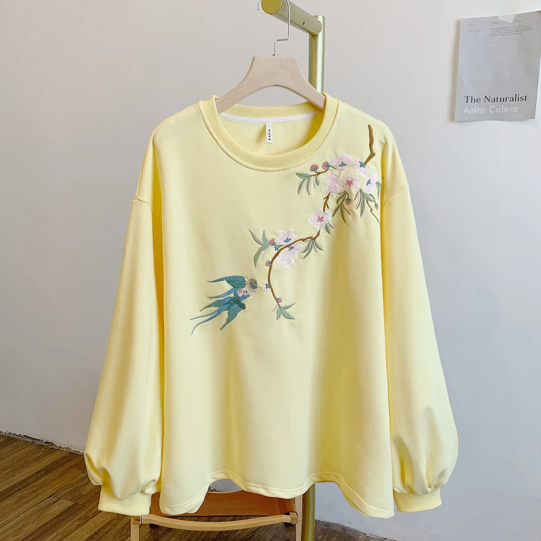 喜上枝头C4730刺绣圆领宽松卫衣