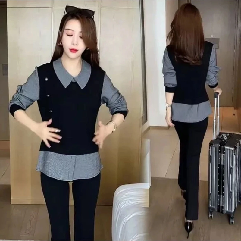 2025春季打底衫爆款百搭时尚女士网红款长袖显瘦气质假两件