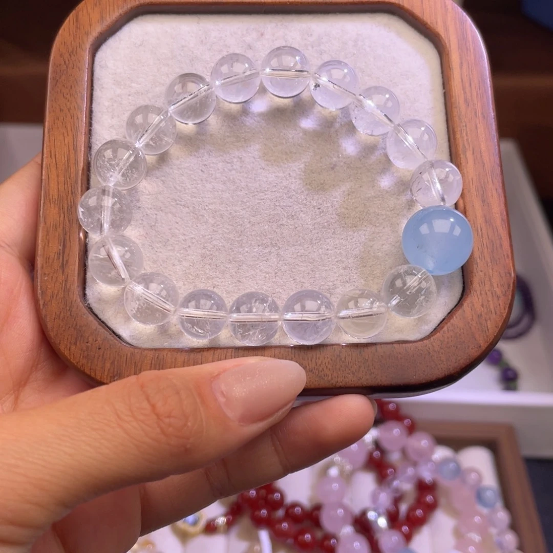 手链未镶嵌水晶55号白水+海蓝宝顶珠
