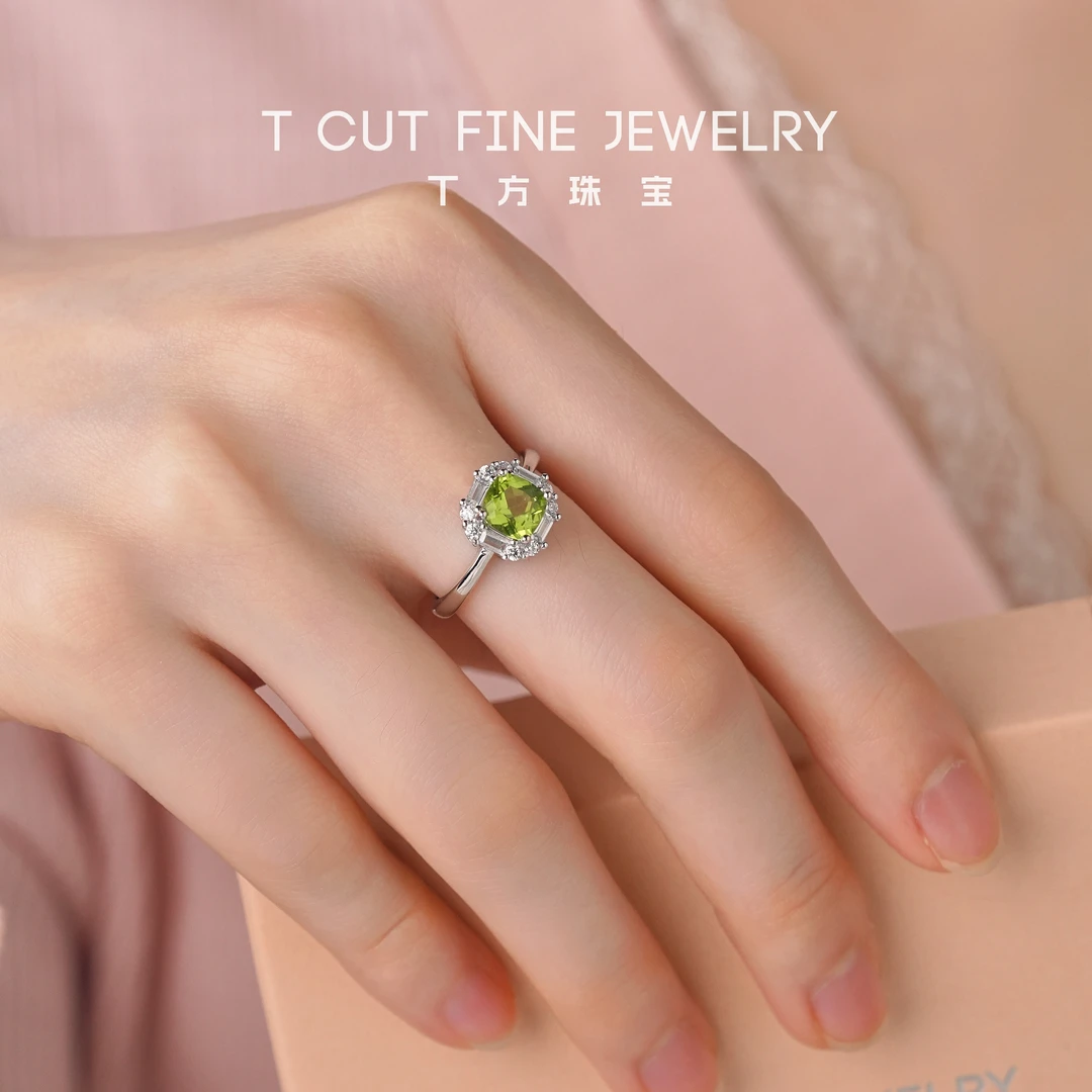 【精致小方糖升级版】天然橄榄石(6*6mm)精致小方糖S925小方糖戒指