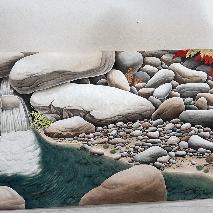 国画工笔画作品石来运转任海鲜画