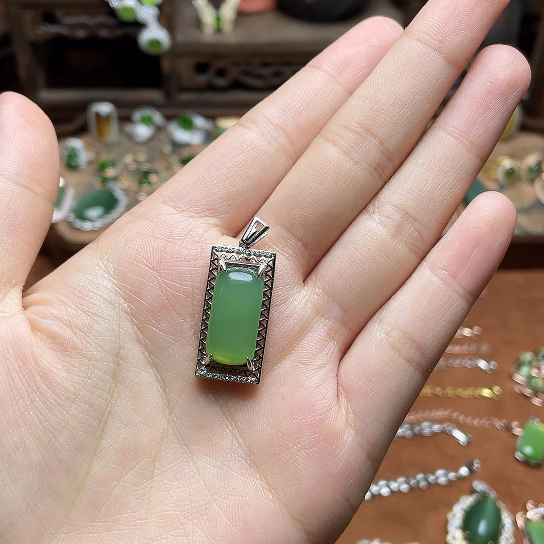 和田玉（碧玉）银S925镶嵌颈饰