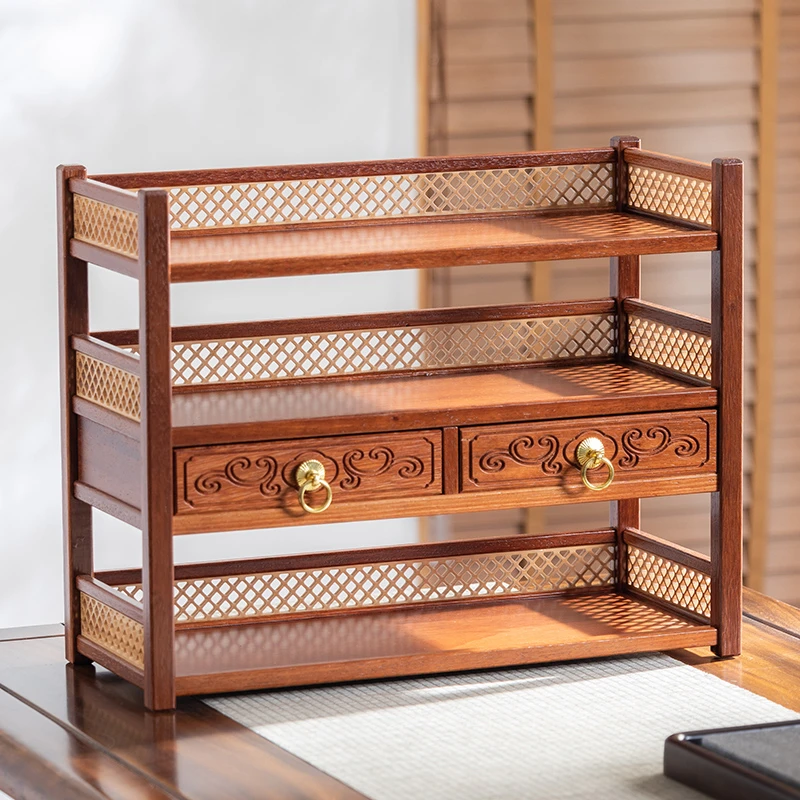 新中式博古架实木上档次高颜值茶具茶壶收纳储物架桌面小型茶叶架