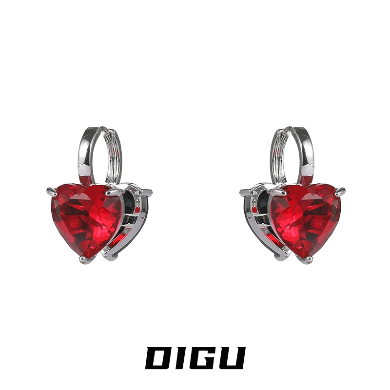 嘀咕家 铜合金合成锆石耳饰 轻奢爱心锆石耳环小众耳钉新年耳饰