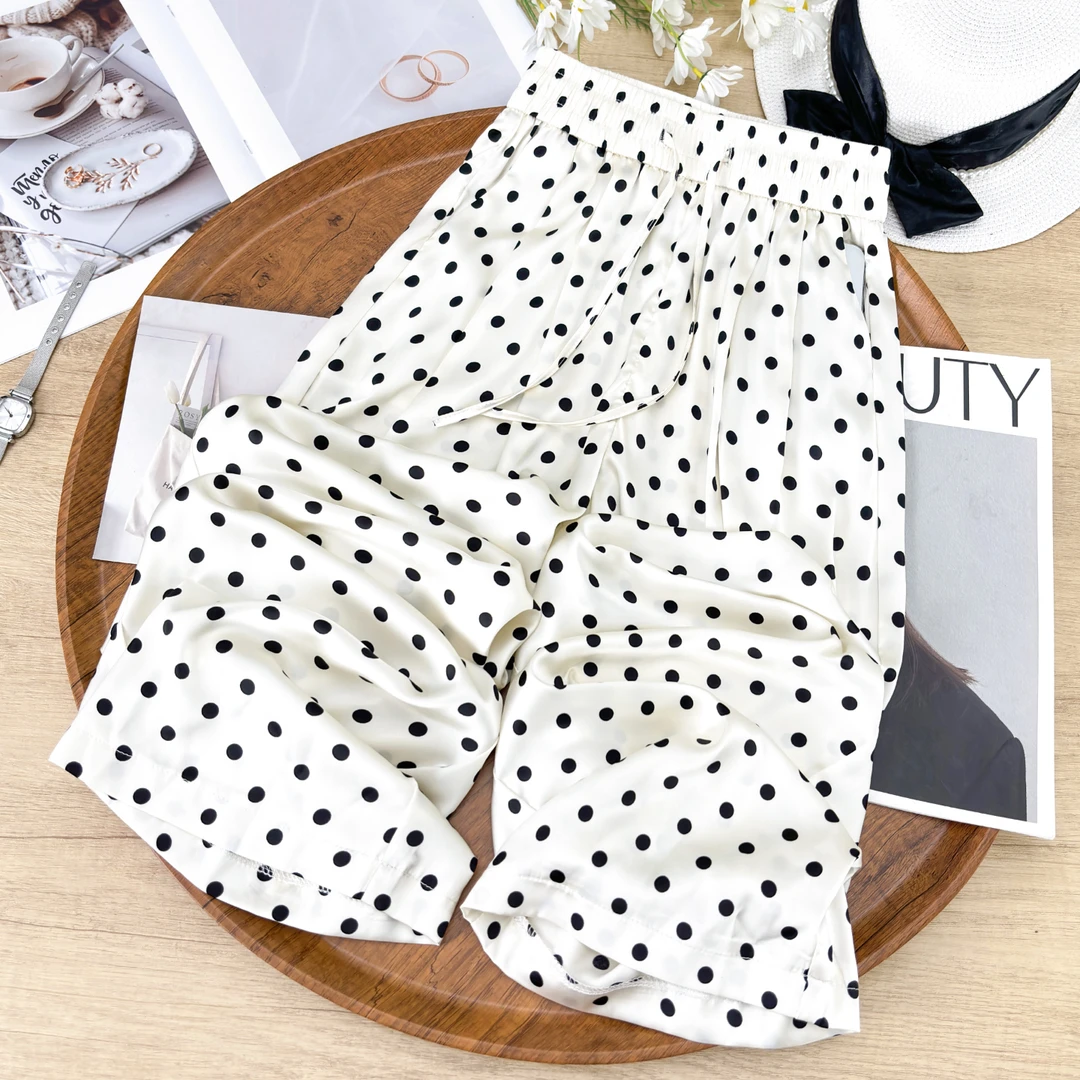 波点阔腿裤女夏季薄款2025新款高腰垂感直筒休闲宽松冰丝凉凉裤子