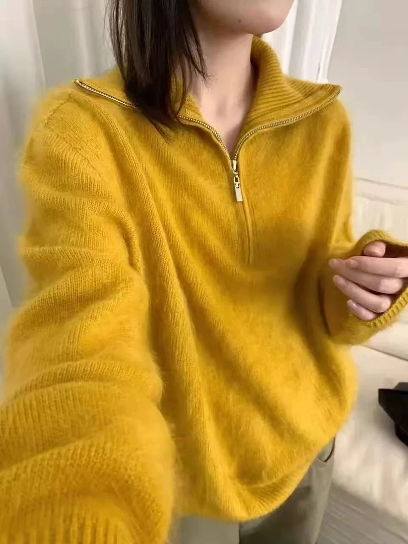 1336-2【三炫女装】冬季新款高级设计高领半拉链时尚百搭拉绒上衣