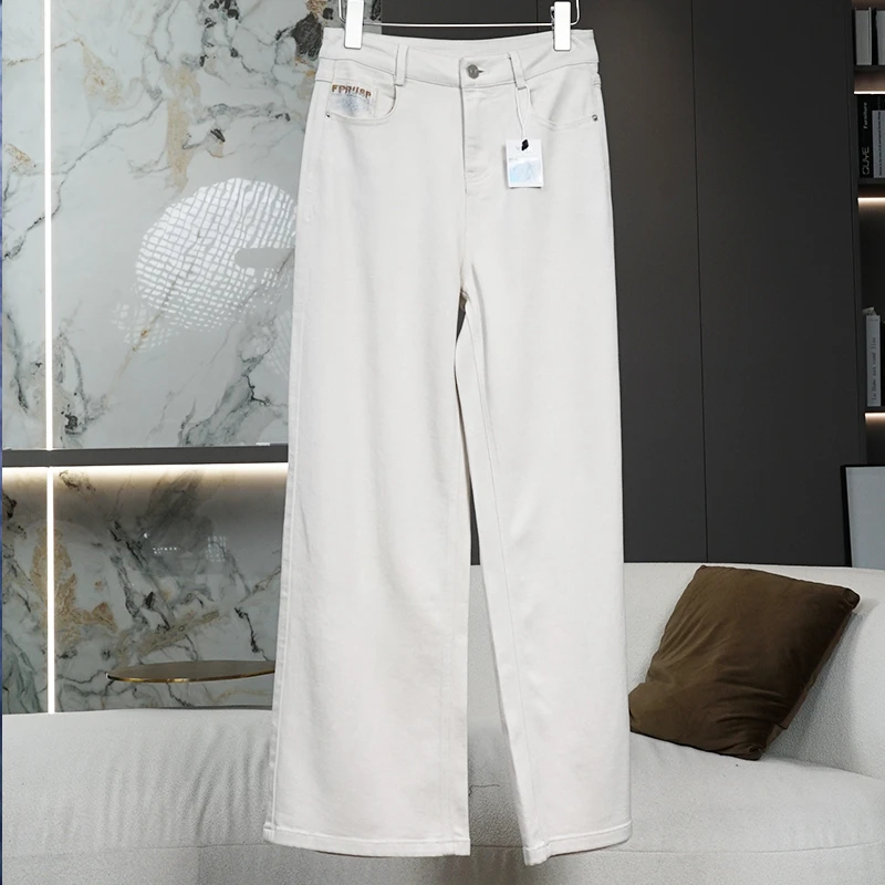 米白色休闲女士棉牛仔裤春季新款时尚显瘦百搭气质裤子女