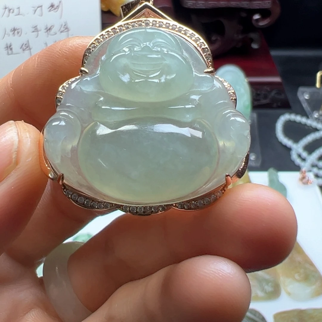颈饰银S925镀金镶嵌翡翠缅甸翡翠A货