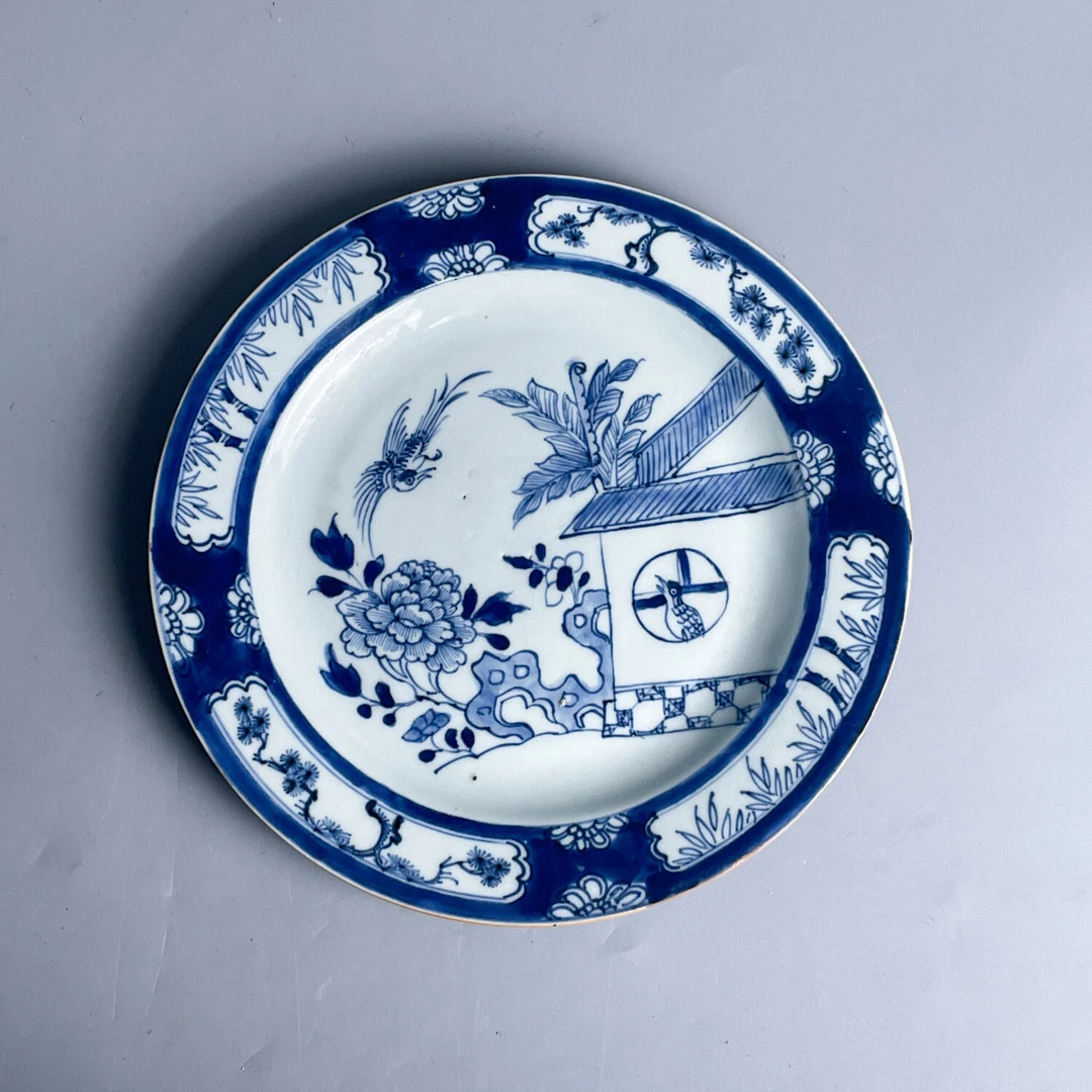 lot8清康熙 青花花鸟盘1-M25FL008D79