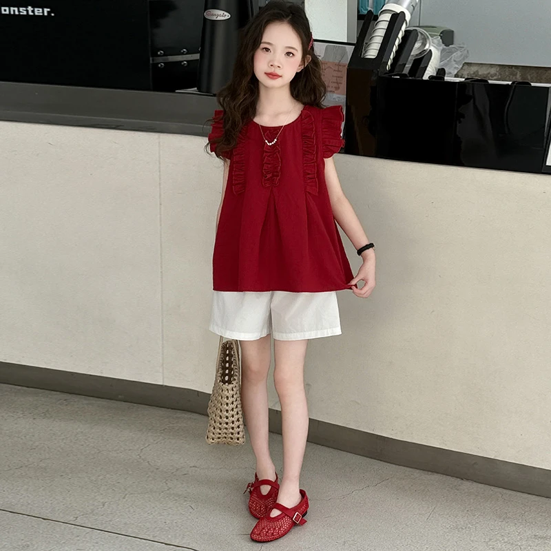 女童小飞袖短裤套装2025新款6-12岁15岁中大童时髦洋气休闲两件套