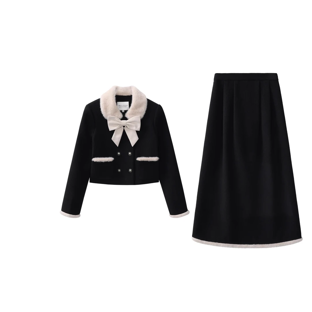 ALXNAN「多伦多画册」气质时尚套装2024秋冬短外套半身裙两件套女