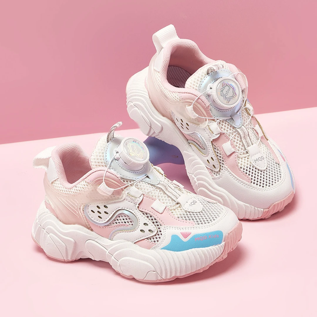 MQD/马骑顿夏季新款潮流厚底儿童老爹鞋旋转纽扣网面休闲运动鞋子