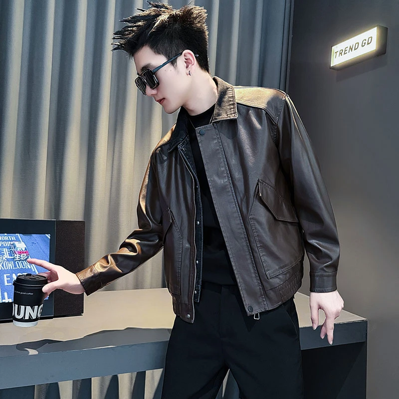 男士皮衣外套秋冬季新款男生衣服高级感轻奢痞帅男装机车pu皮夹克