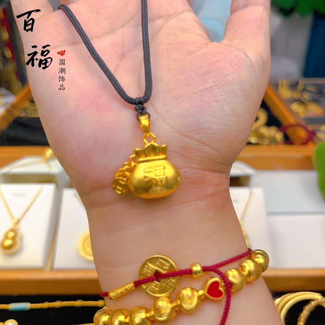 合金项链 钱袋项链吊坠可调节古法链坠气质项链精美国潮毛衣链