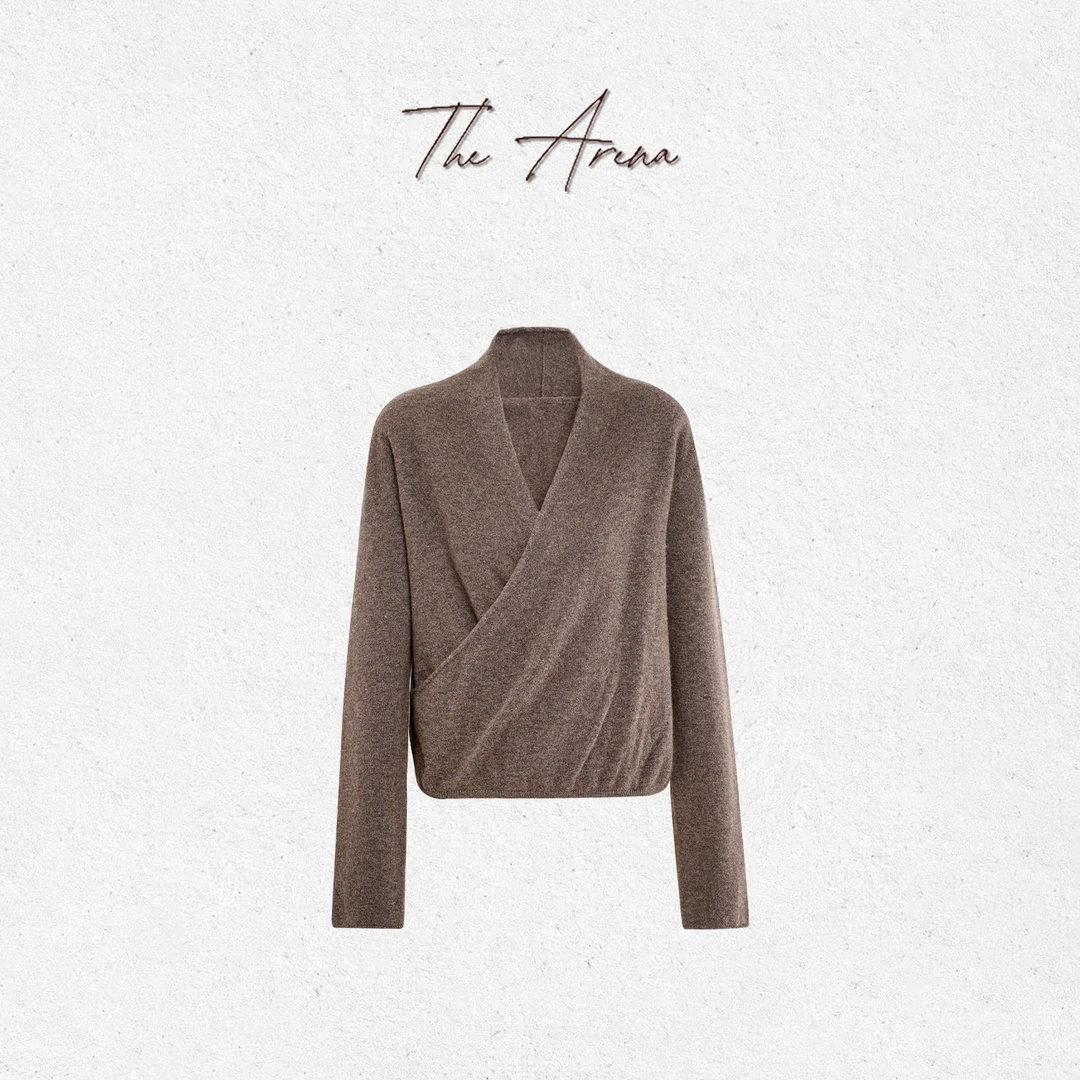 THEARENA“松弛优雅”100%山羊绒裹身式V领针织长袖毛衣XY-5081