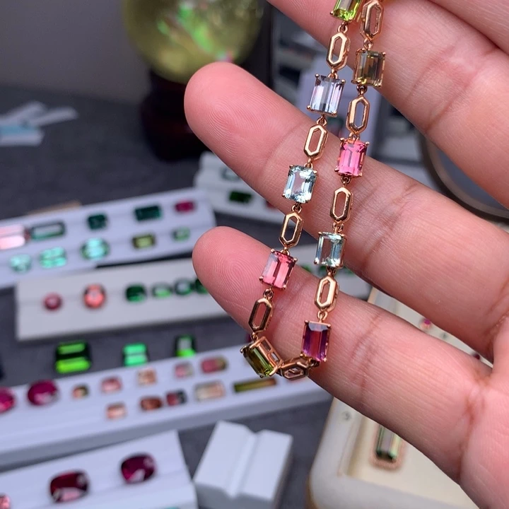 像****手链18K金镶嵌碧玺碧玺