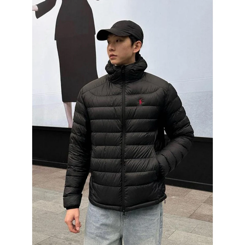 黑色小马刺绣短款排骨棉服男冬季轻量化抗寒保暖情侣连帽棉衣外套