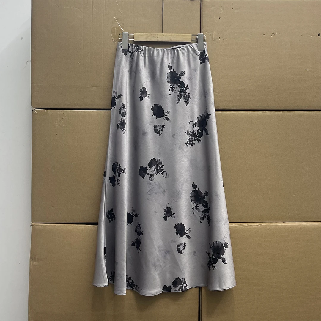 非沅！三菜家！水墨晕染仿印花半身裙子女2025夏高腰鱼尾裙气质女裙