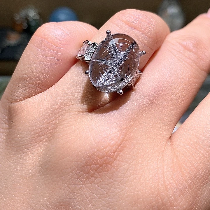 水晶戒指银S925镶嵌ﻬ**意水晶