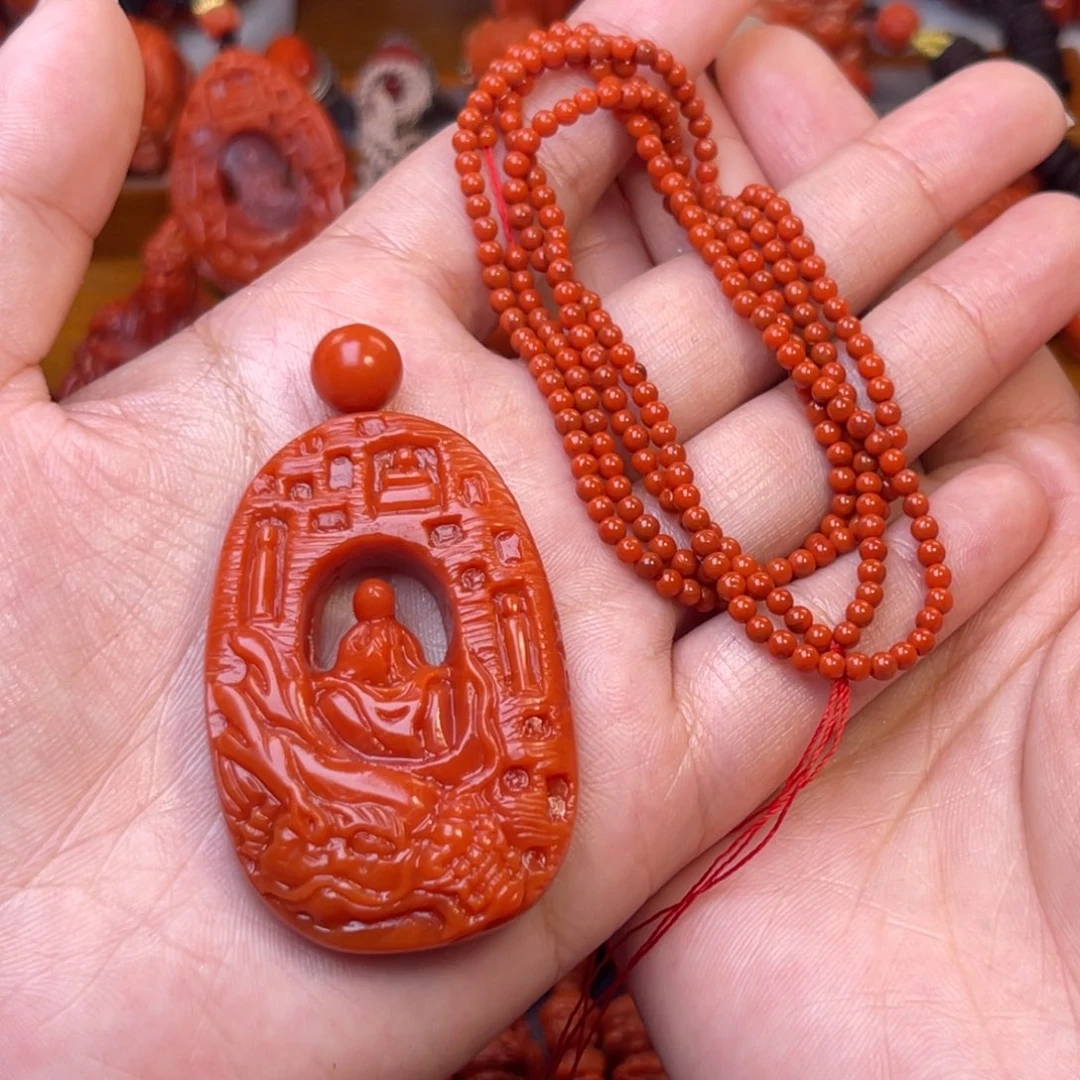 清***莲南红玛瑙未镶嵌保山无相佛吊坠
