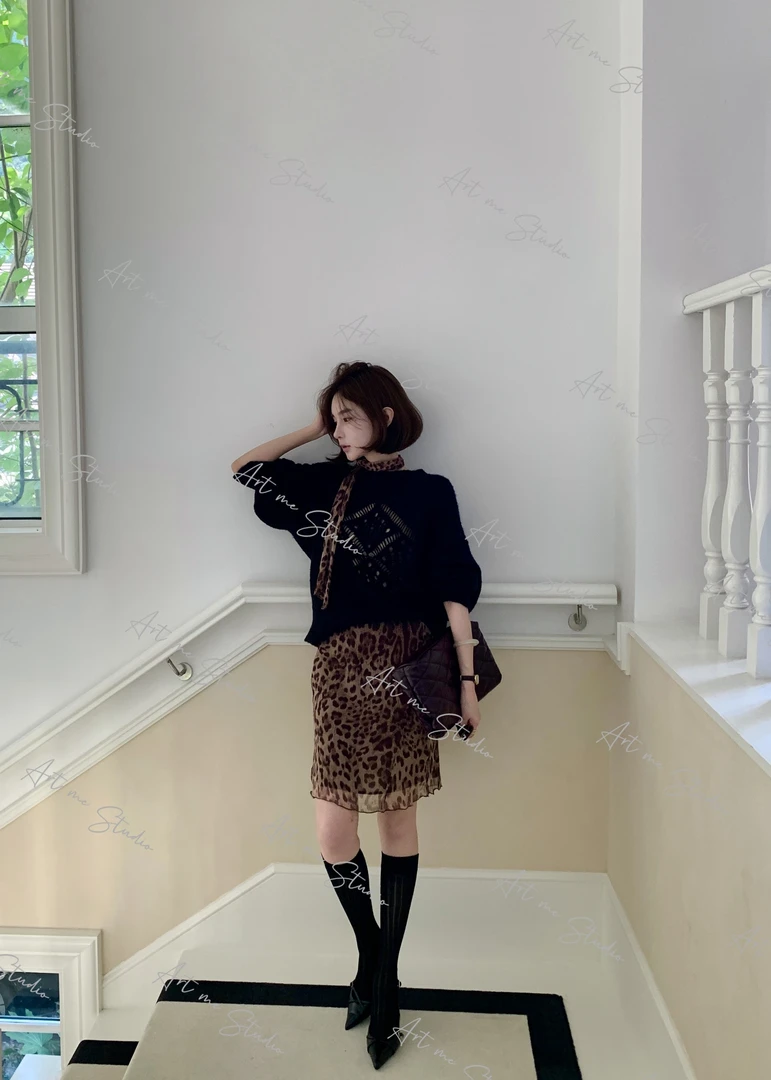 买手私服镂空随性绵羊毛混纺柔软绒毛质感棒针套头针织毛衣w24345