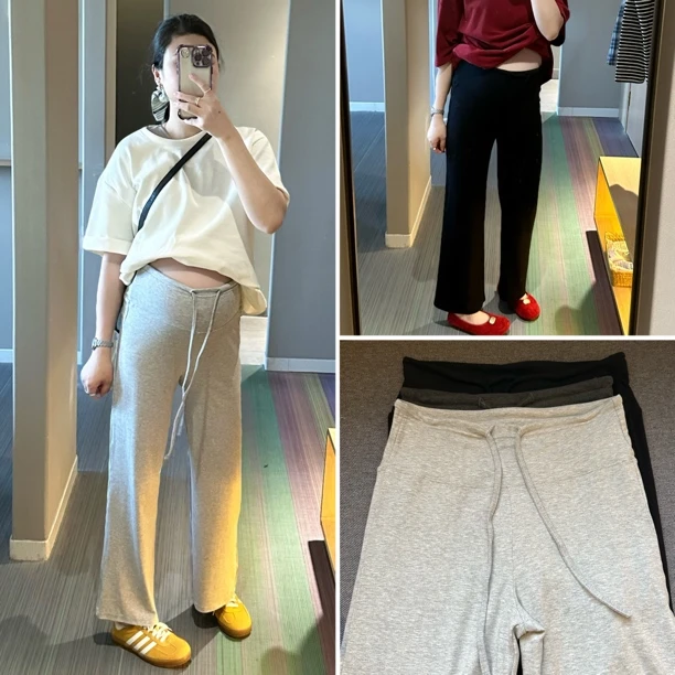 孕妇裤春秋新款外穿休闲时尚无痕高腰托腹打底长裤秋季抽绳调节