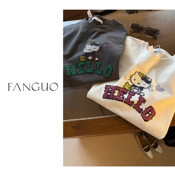 【每个女生心里住着一只】kt小猫咪全棉休闲长袖T恤女 27552