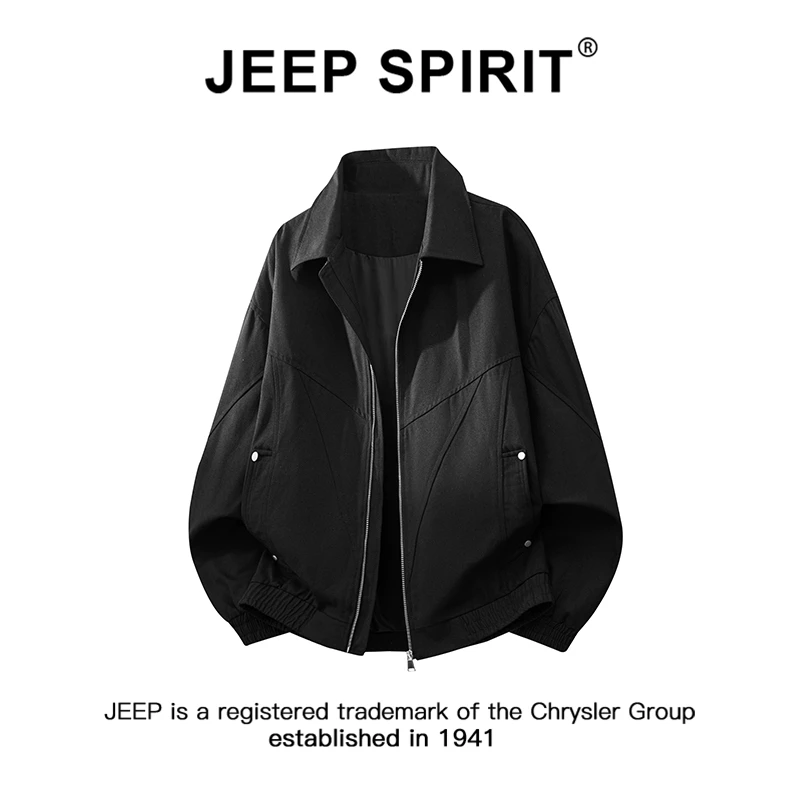 JEEPSPIRIT吉普复古风纯棉休闲翻领外套男秋季美式潮牌飞行员夹克