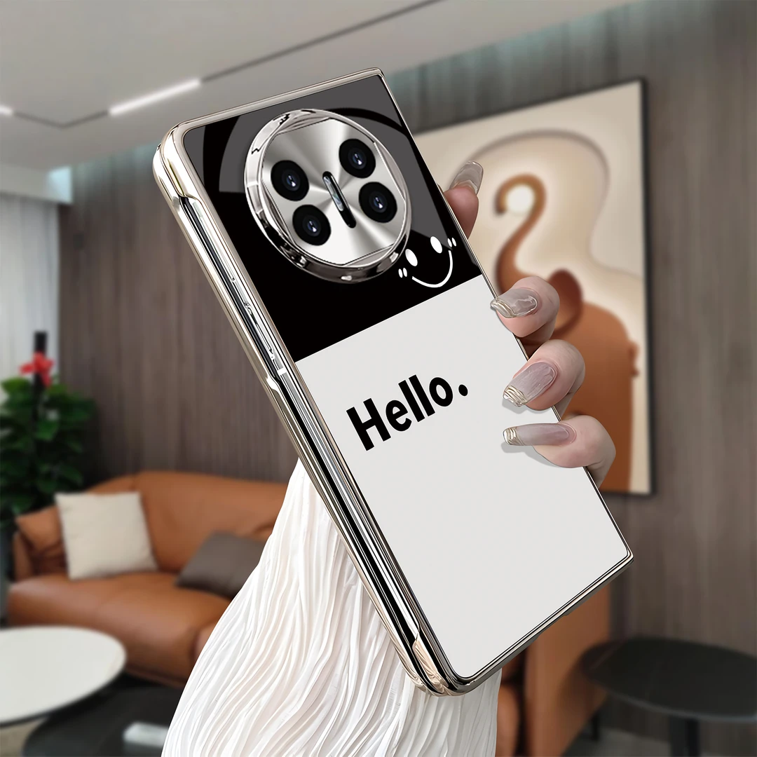 适用于【华为】MateX5简约时尚hello微笑黑白渐变折叠手机壳