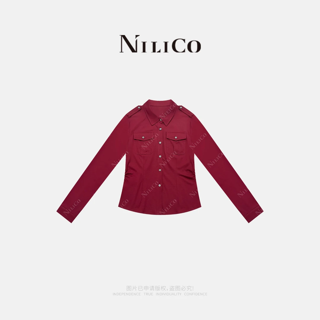 NILICO【邻家姑娘】设计感修身翻领气质百搭减龄显瘦衬衫外套