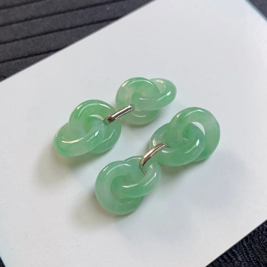 翡翠18K金镶嵌耳饰Mini设计双环