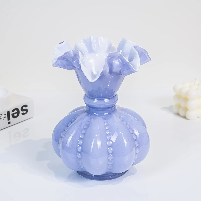 k433芬顿琉璃花瓶北欧现代简约奶油风中古玻璃高级感高颜值花器